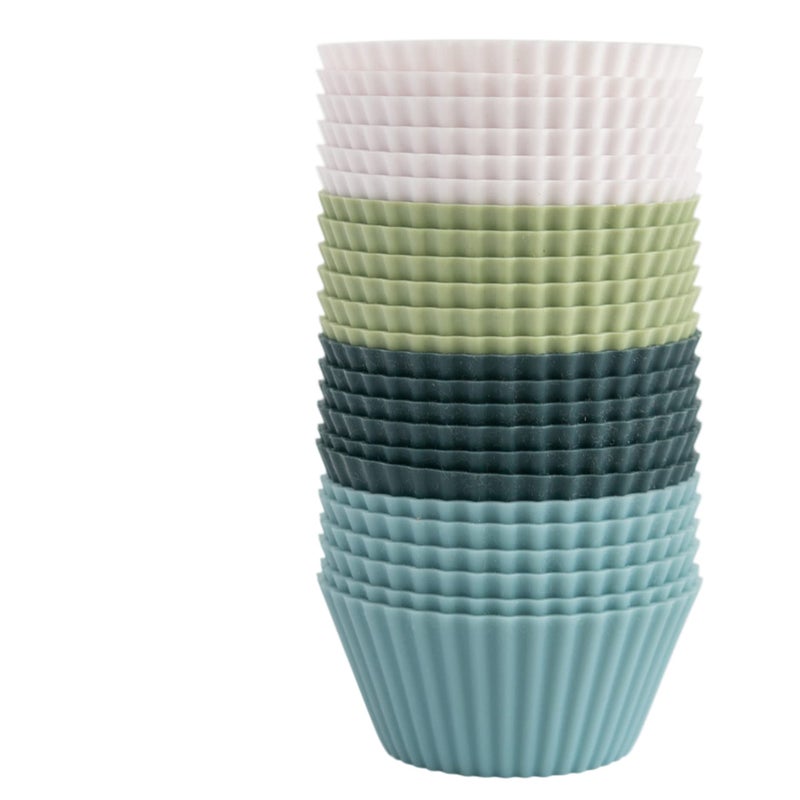 The Silicone Kitchen Reusable Silicone Baking Cup Silicone Muffin Liners for Cupcakes, BPA Free, Regular, 24 Pack, White Blue Green - Image 1
